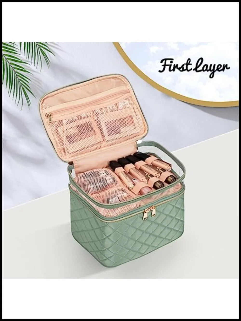 Large Double Layer Makeup Bag with Multiple Compartments - Water Resistant